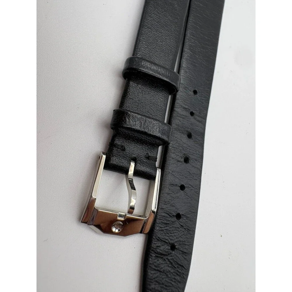 OEM Movado Swiss Black Genuine Leather Watch Strap 14mm Silver-Tone Buckle